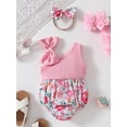 thumbnail image 2 of Bagilaanoe Newborn Baby Girl Summer Rompers Floral Print Sleeveless Bodysuits + Headband 3M 6M 9M 12M 18M Infant One Piece Jumpsuit, 2 of 9