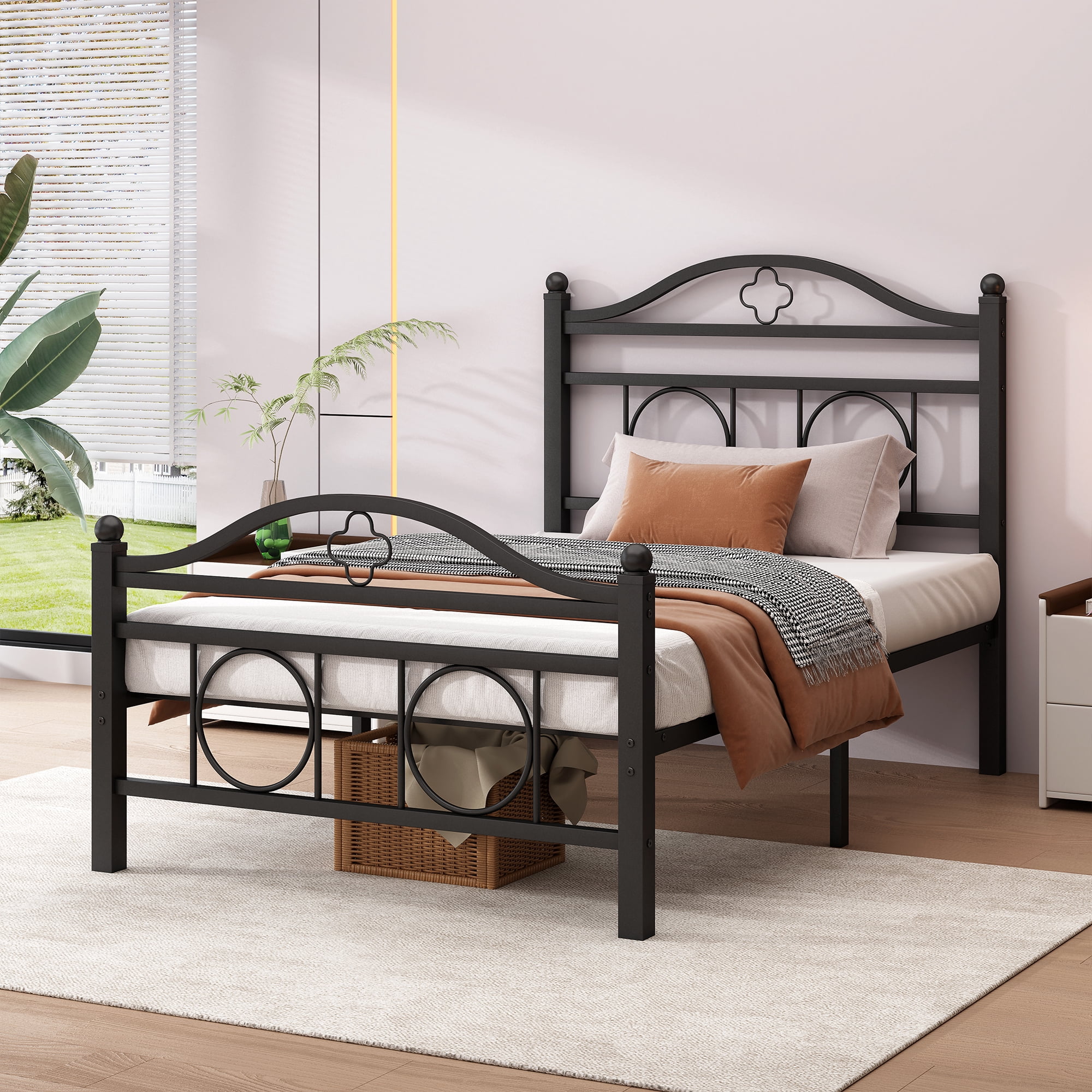 Chuangshuo Guard Twin Bed Frame with Headboard,Heavy Duty Steel Slats Support Mattress Foundation-Under Bed Storage, No Box Spring Needed, Noise Free,Black