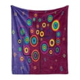thumbnail image 1 of Trippy Soft Flannel Fleece Throw Blanket, Funny Geometric Circle and Square Shaped Tree Branches Vibrant Retro Art Image, Cozy Plush for Indoor and Outdoor Use, 60" x 80", Purple Maroon, by Ambesonne, 1 of 6
