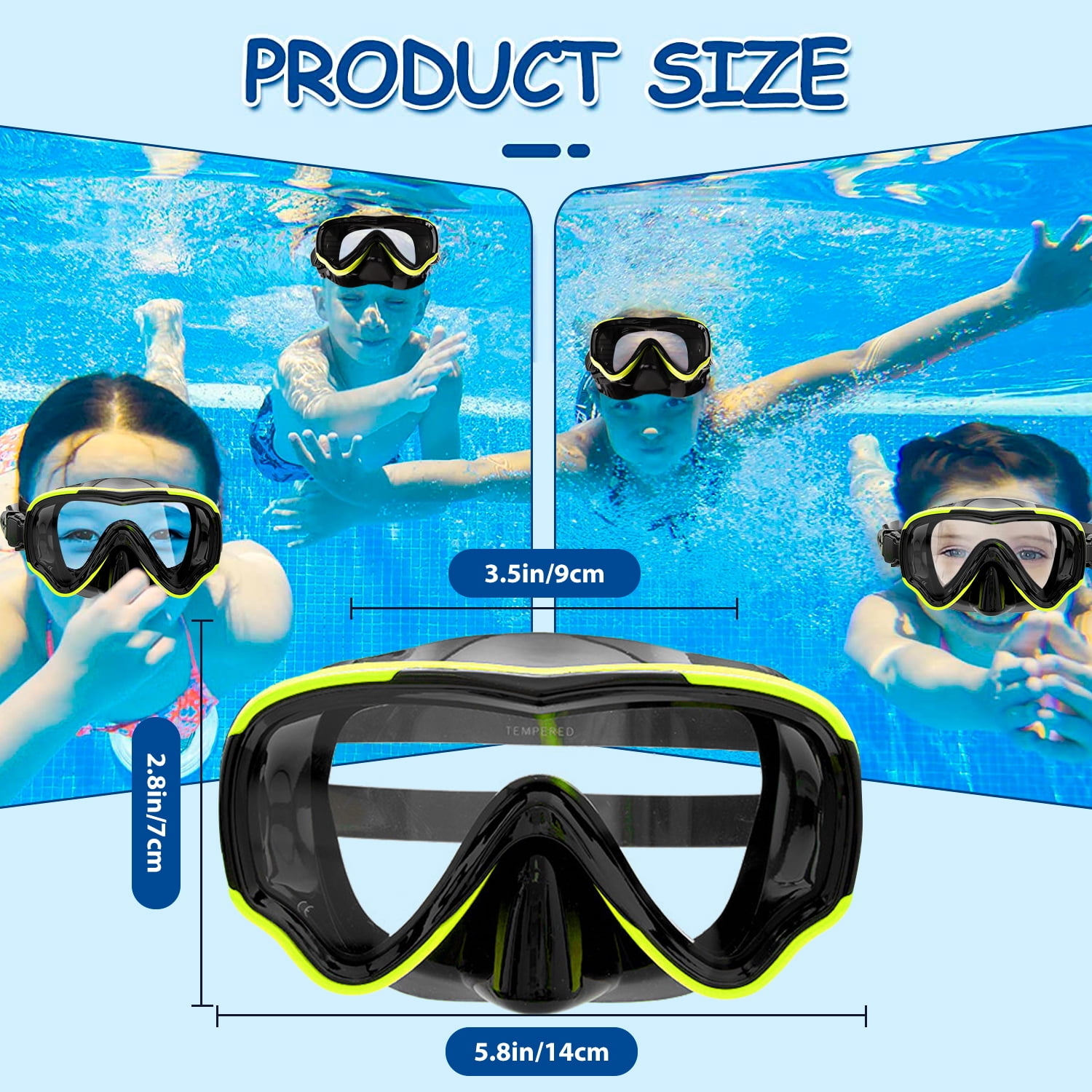 Kids Swim goggles,Diving Snorkel Mask with Nose Cover,Anti-fog Swimming Goggles for Boys Girls Youth 6-14