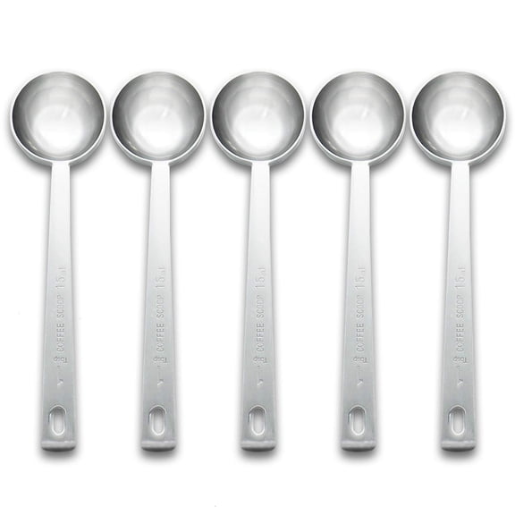 Set of 5 Coffee Measuring Scoop 1 Tablespoon long handle Stainless Steel spoon for Coffee, Milk Powder, Fruit Powder