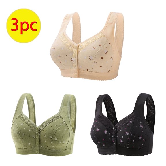 Itsame 3PC Bras for Women's Full Support Everyday Sports Bra Set Comfortable Breathable Wireless Comfort Bralette Set Khaki Size L