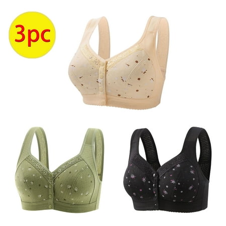 GERsome 3Pcs Women s Front Closure Bra No Underwire Plus Size Full Coverage T-Shirt Bras Convenient Snap Sleep Bra for Women Plus Size Bra Assorted Color