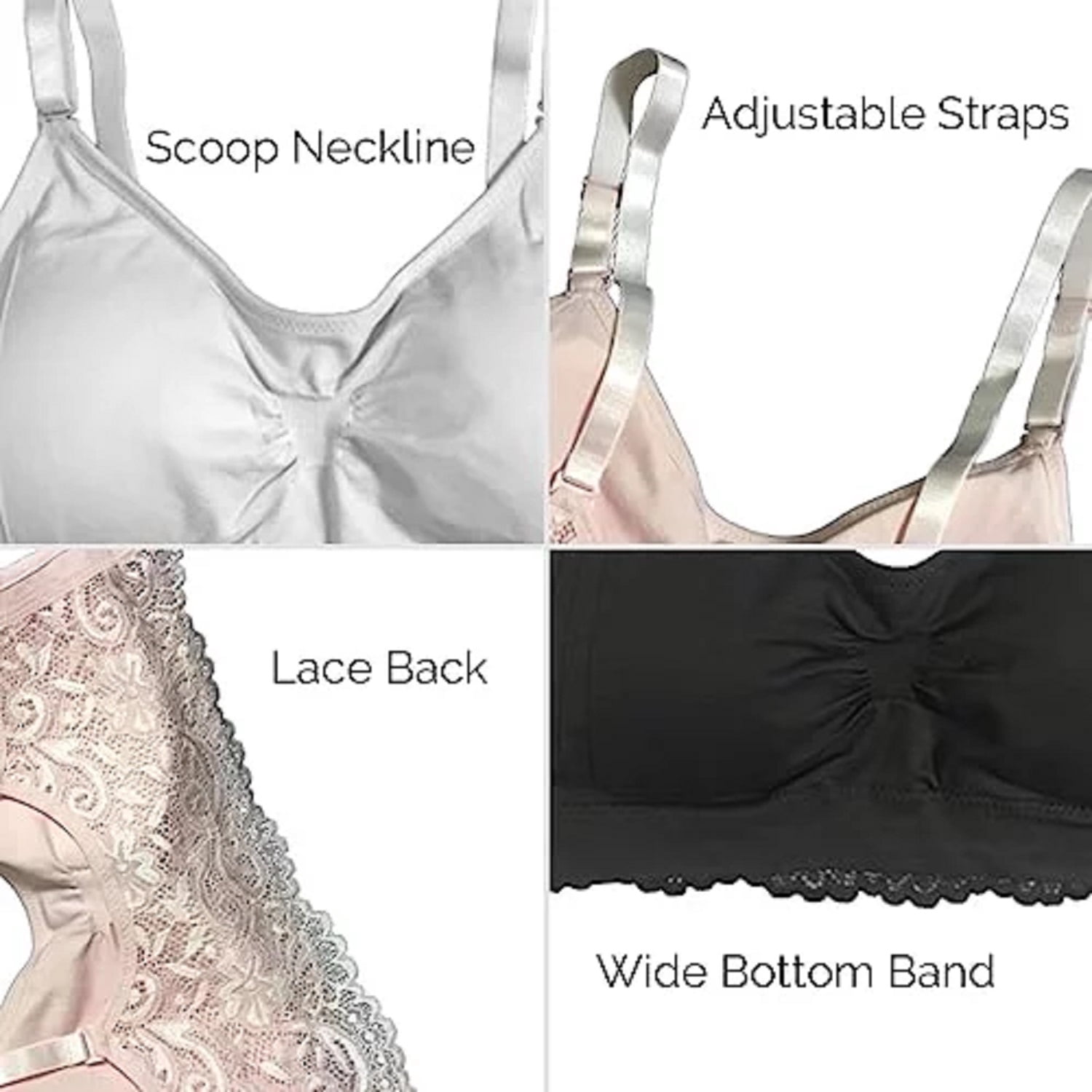 Joy Bra Lace Back Seamless Scoopneck Bra for Women, 28A to 36DD, Best Wireless Full Coverage Bra