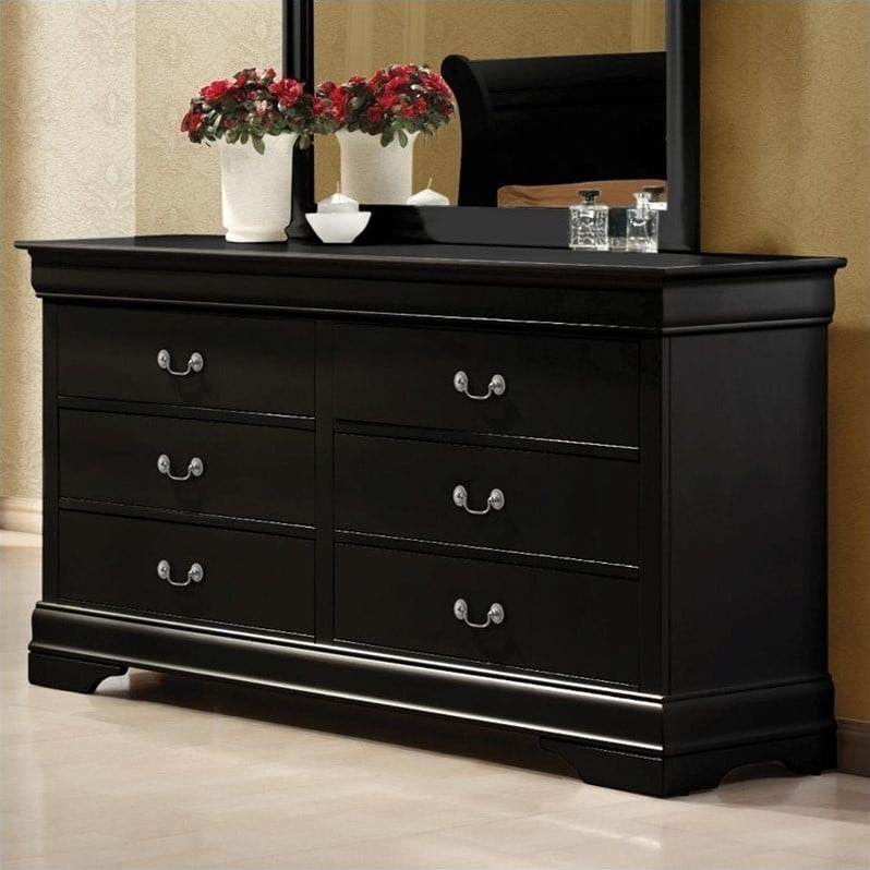 Kingfisher Lane 6 Drawer Double Dresser In Black And Silver