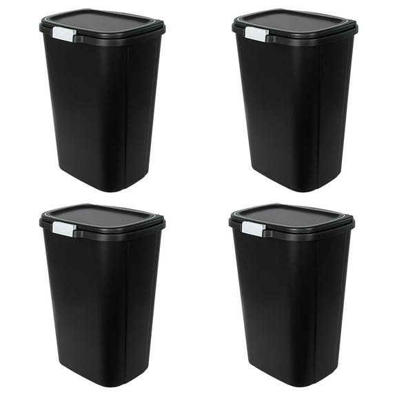 Hefty 13 Gal Odor Block Touch Top Kitchen Durable Trash Can, 4 Pack, Black