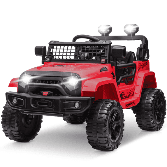 Clovercat 12v 7 Hours Powered Kids Ride on Toys Truck Car with Parent Remote Control, Bluetooth Music, Spring Suspension, Led Lights, Red - Perfect for Back to School Supplies