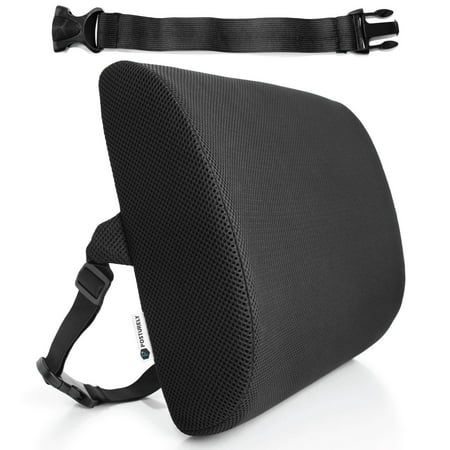 Posturely Any Seat Premium Memory Foam Lumbar Support Pillow for Car, Desk, Office Chair, Recliner for Lower Back Pain Relief | Bonus Extension Strap | Black Mesh (M) Black - Medium