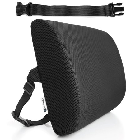 Posturely Any Seat Premium Memory Foam Lumbar Support Pillow for Car, Desk, Office Chair, Recliner for Lower Back Pain Relief | Bonus Extension Strap | Black Mesh (M) Black - Medium (Best Desk Chair For Lower Back Pain)