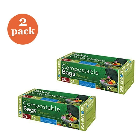 EcoSafe 2.6 Gallon Compostable EcoBio Bags, 25-Count 2 Pack