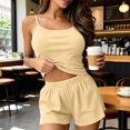 thumbnail image 4 of Yeaiivve Cami Sleepwear Sets for Women Ribbed Knit Short Pajama Set Cozy Textured Loungewear Lightweight Breathable Summer Knitted Outfits Beige XXL, 4 of 6