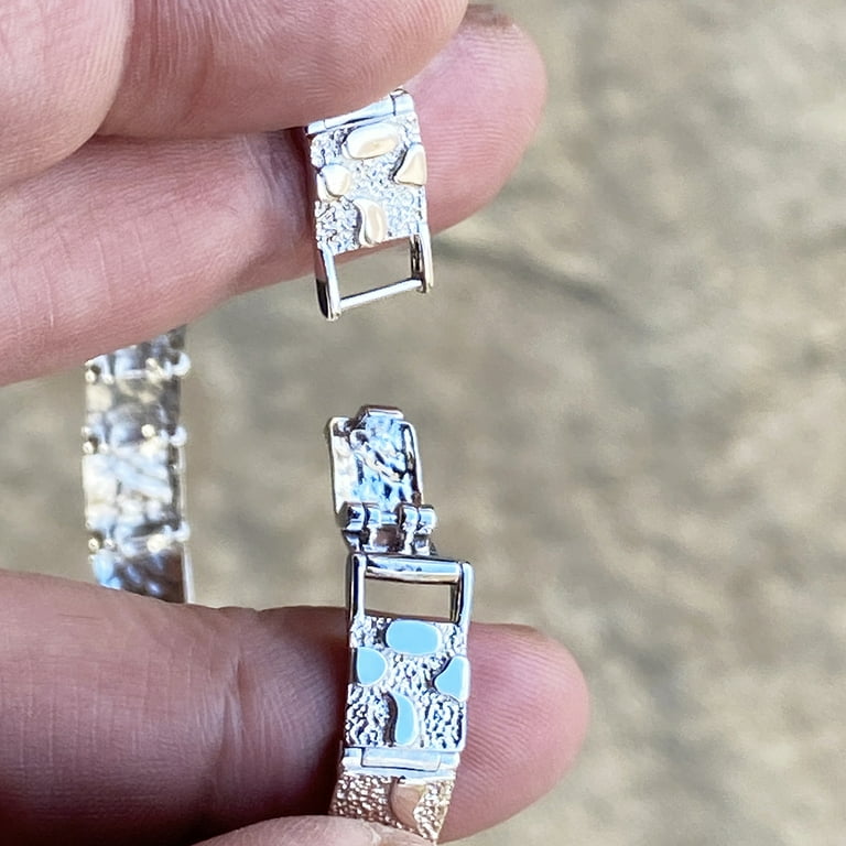 Men's Jewelry: Solid 925 Sterling Silver Nugget Hip Hop Bracelet