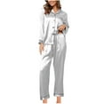 thumbnail image 2 of AINIYS Silk Pajamas for Women Long Sleeve Sets Button Down Sleepwear Lounge Silky Pajama Long Pants Sleepwear with Pockets Gray XXL, 2 of 8