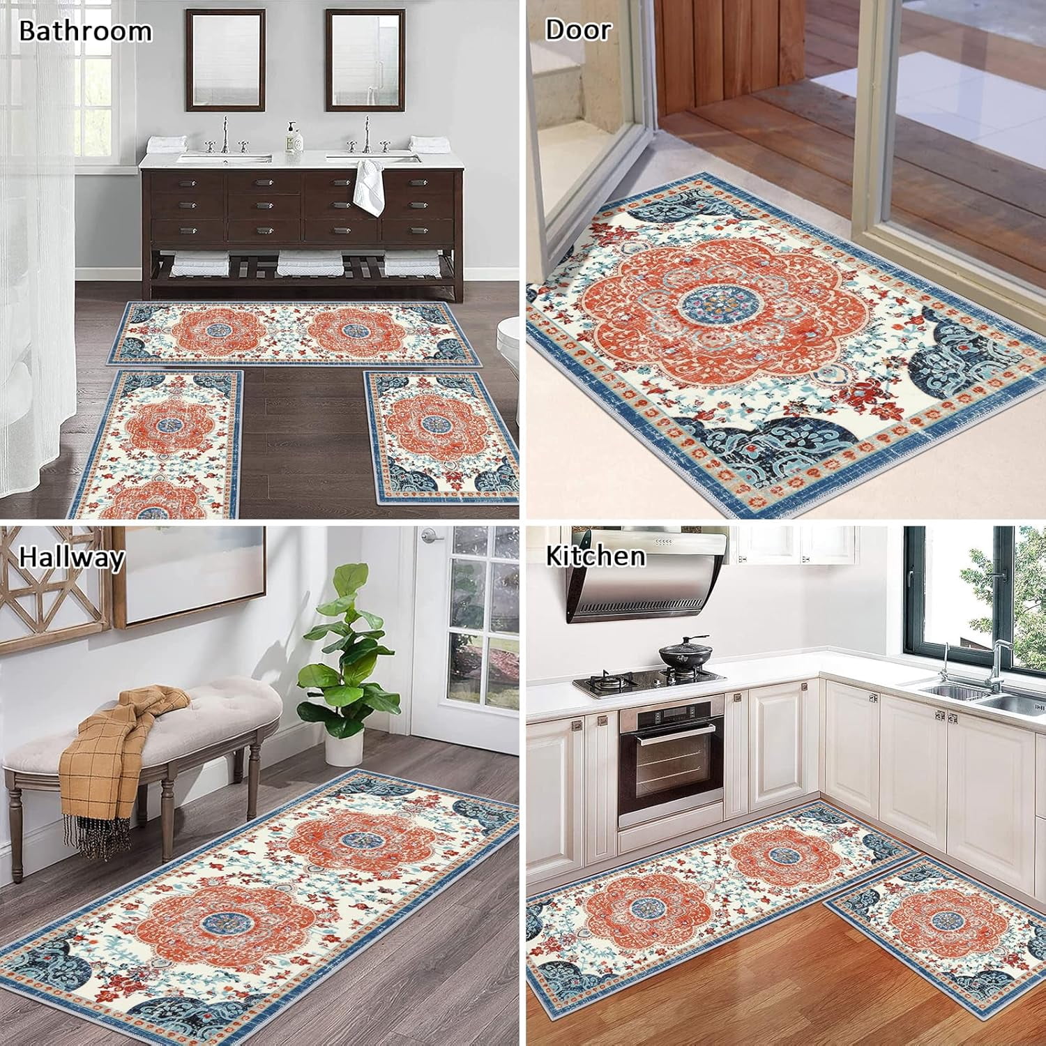 Boho Kitchen Rugs Sets 3 Piece with Runner Non Slip Kitchen Mats for Floor Washable Bohemian Runner Rug Kitchen Floor Mat Carpet for Hallway Laundry Room Door Office Sink