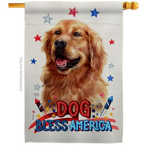 Breeze Decor H120219-BO Patriotic Dark Golden Retriever Animals Dog 28 x 40 in. Double-Sided Decorative Vertical House Flag for Decoration Banner Garden Yard Gift