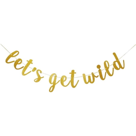 Gold Glitter "Let's Get Wild" Banner, Safari or Jungle Themed Party Supplies