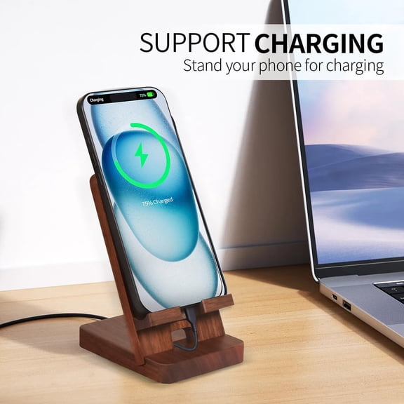 EISRUNGF- Wood Phone Stand, Desktop Wooden Phone Holder, Portable Office Phone Stand for Desk, Wood ipad Stand， Compatible with iPhone & All Cell Phones (Walnut)