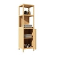 thumbnail image 3 of Oufan  52" Multifunctional Bamboo Storage Cabinet, Freestanding Linen Tower Cabinet with Shutter Door&Open Shelf, Bamboo Storage Cabinet for Bathroom, 3 of 7