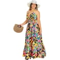 thumbnail image 5 of LA LEELA Women's Beach Summer A-Line Maxi Smocked Top Frill Dress Long Sleeveless Casual Tube Dresses for Women S-M Multi, Floral, 5 of 5