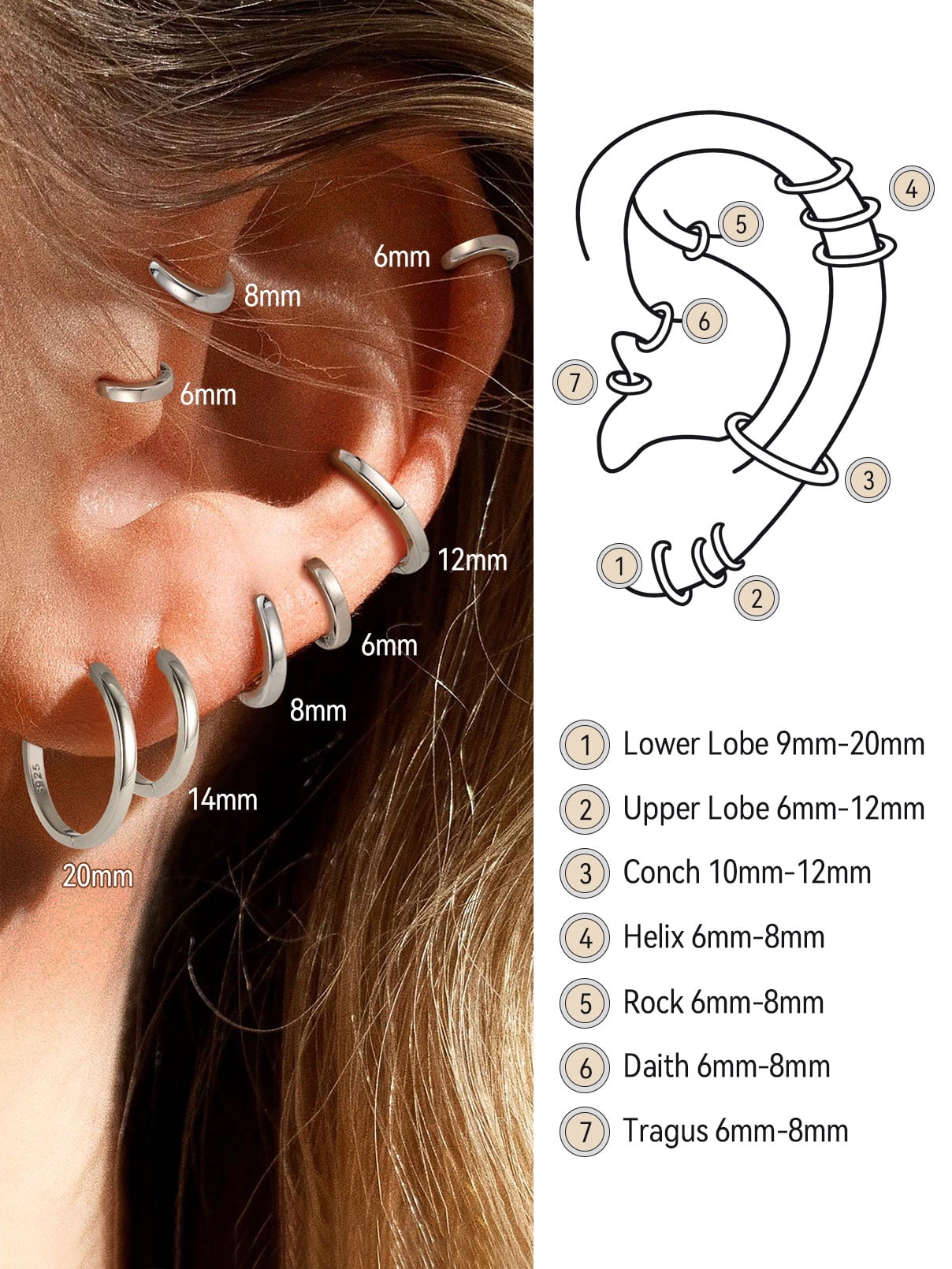 FaithHeart Sterling Silver Huggie Hoop Earrings for Women, Hypoallergenic Lightweight Small Cartilage Earrings Cuff Tragus Hoop Earrings for Mom Mothers Day Jewelry Gift 14mm