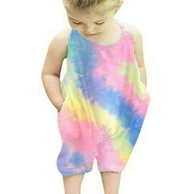 Combinaison Sans Manches Bébé Fille Tie Dye Licol Romper Harem Salopette
