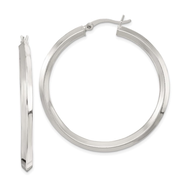 925 Sterling Silver 3x40mm Knife Edge Round Hoop Earrings
