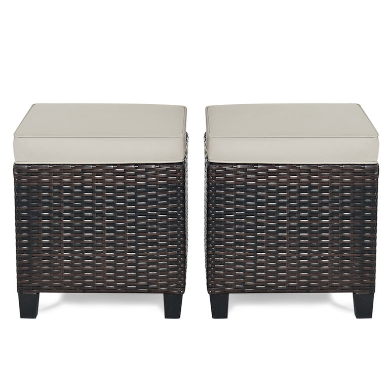 Gymax Rattan Ottoman Set, 2-Piece with Cushions photo 2