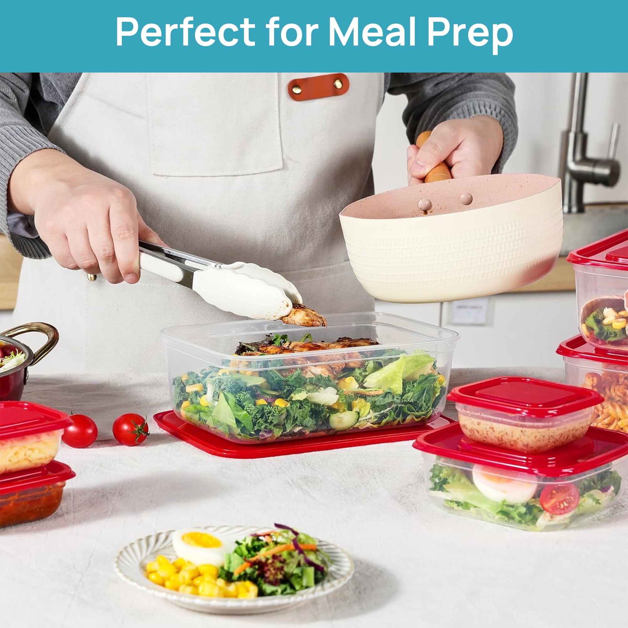 Sindcom 18 Pieces Meal Prep Containers, 4-Size ，Plastic Containers with Lids for Lunch,Leftover