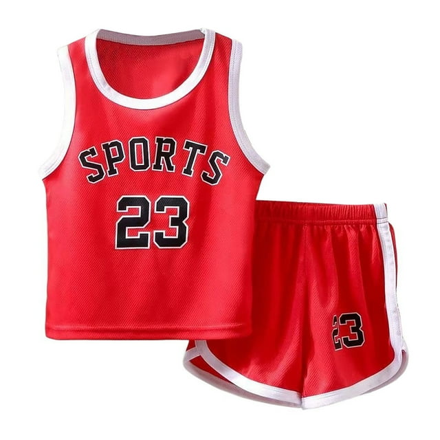 MIASHUI Ensemble de Basketball 2 Pcs Ensemble de Shorts de Sport pour Garçons Débardeur et Shorts, Rouge, 3-4 Ans