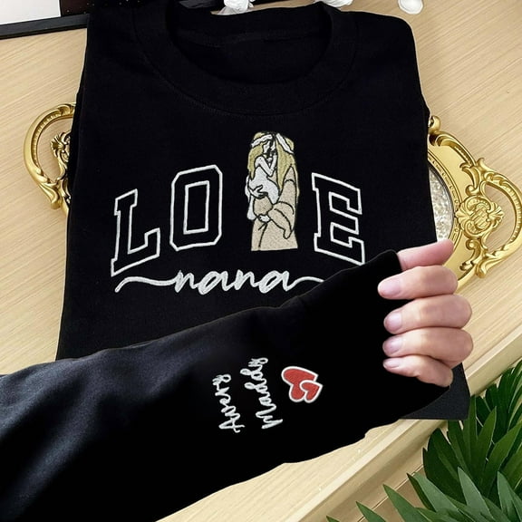 Personalized Embroidered Nana Photo Portrait Sweatshirt with Kids Names on Sleeve Love Gifts for Nana Mom Mother's Day