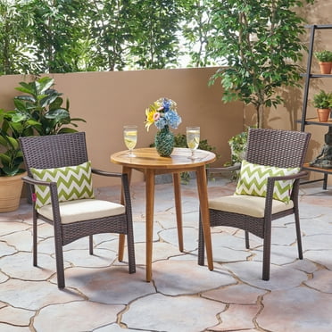 Noble House Arezzo 3 Piece Wooden Round Patio Bistro Set in Teak