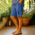 thumbnail image 7 of VBVC Women's Cotton-Linen Pleated Shorts,Elastic Waist Knee-Length Beach Bottoms for Women,Ladies Lightweight Summer Vacation Shorts with Pockets,Blue,S-3XL, 7 of 7
