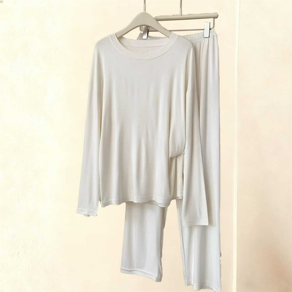 Women's Round Neck Long Sleeve Pajama Set for Casual Nightwear and Home Lounge