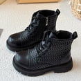 thumbnail image 6 of GobdXE Ankle Boots Solid Croc Embossed Lace Up Side Zipper Thick Lug Sole Casual Shoes Black,5.5-6 Years, 6 of 8