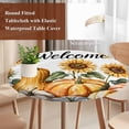 thumbnail image 4 of Orange Pumpkin Fall Round Tablecloth, Fitted Table Cover with Elastic for 55"-60" Round Tables, Thanksgiving Sunflower Autumn Botanical Table Cloth Outdoor Indoor Dinning Party Waterproof Tablecloths, 4 of 7