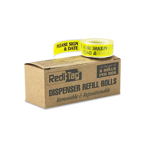 Redi-Tag Arrow Message Flag Refills Please Sign & Date Yellow 120/Roll 6pk RTG91032