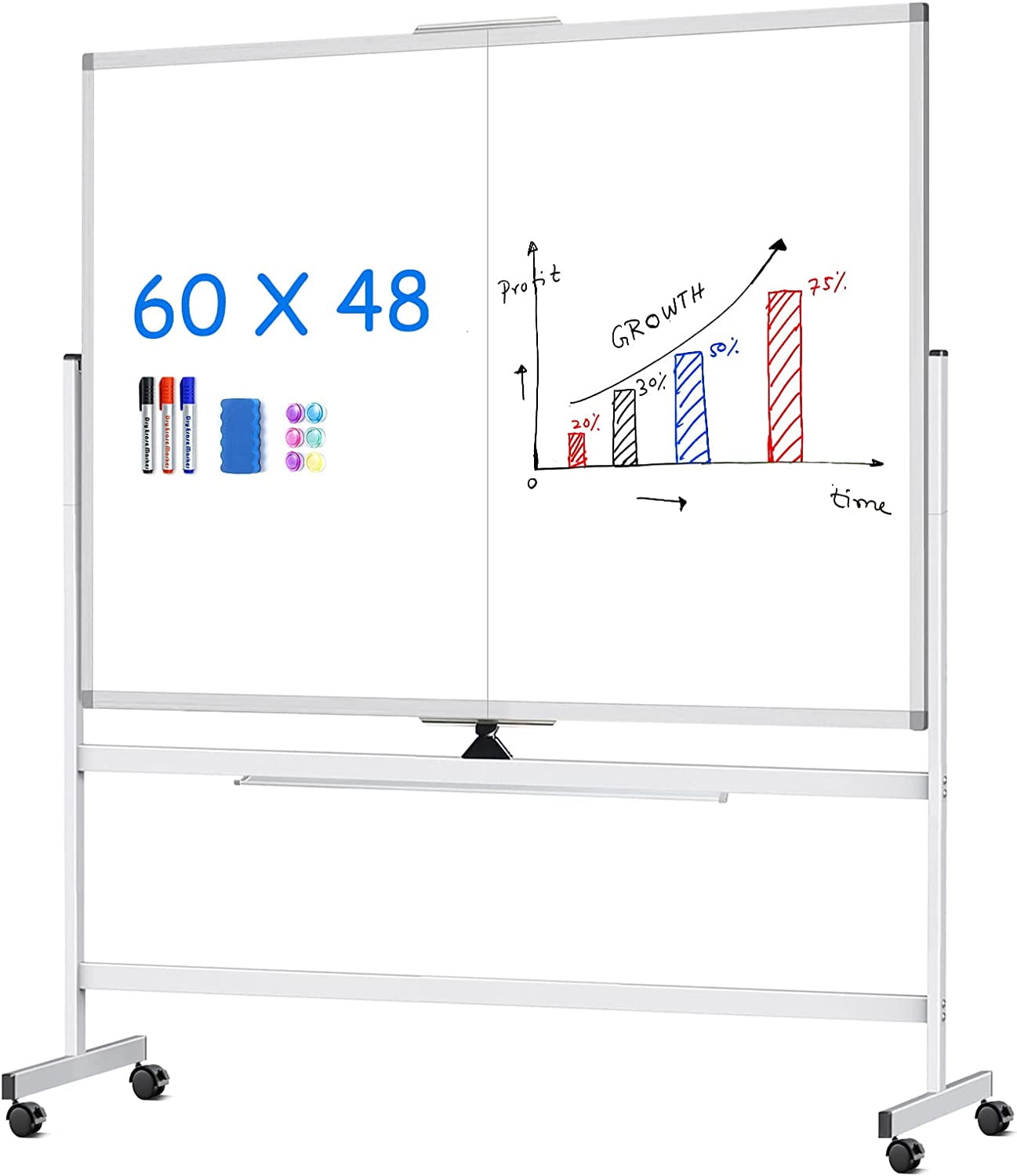 Gepensioneerde Dressoir soort LLF Rolling Whiteboard 60 x 48, Magnetic Stand Whiteboard on Wheels,  Reversible Double Sided Mobile Dry Erase Board - 5' x 4' Easel Stand White  Board with Stain Resistant for Office Home