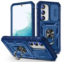 Dteck Card Holder Case for Samsung Galaxy S23,Shockproof Rubber Rugged Slide Camera Lens Cover Built-in 360° Rotate Kickstand Magnetic Protective Case for Galaxy S23,Navyblue