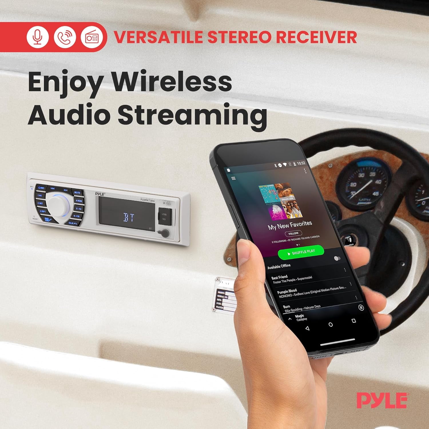 Pyle 300W Bluetooth Marine Stereo Receiver & Speaker System Kit, 4x 6.5” Waterproof Speakers (White)