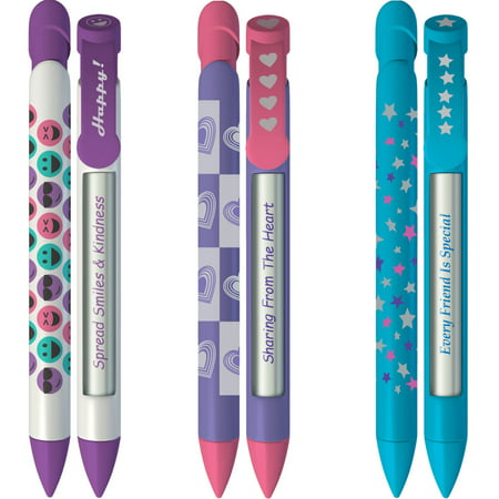 Friend Pens by Greeting Pen-Purple Emoji Smiles Mix Rotating Message Pen - 6 Pack