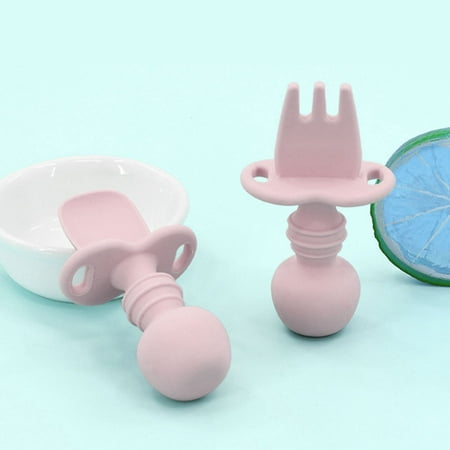 

BUTORY Baby Self Feeding Spoon Fork Set Baby Cutlery Food Grade Silicone Training Utensils for Toddlers BPA Free Anti-Choke