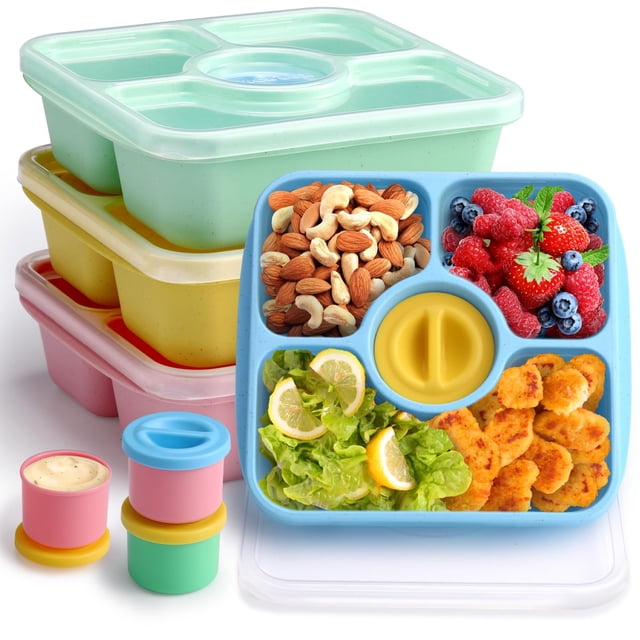 Contenedores Bento para aperitivos QQKO, paquete de 4 con tazas de salsa, 750 ml