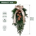thumbnail image 3 of Artificial Teardrop Christmas Wall Hanging Wreath, Upside‑Down Garland with Velvet Bow & Copper Bells, Pre‑Made Ornament for Front Door, Mantel, Porch Xmas Decor, 3 of 9