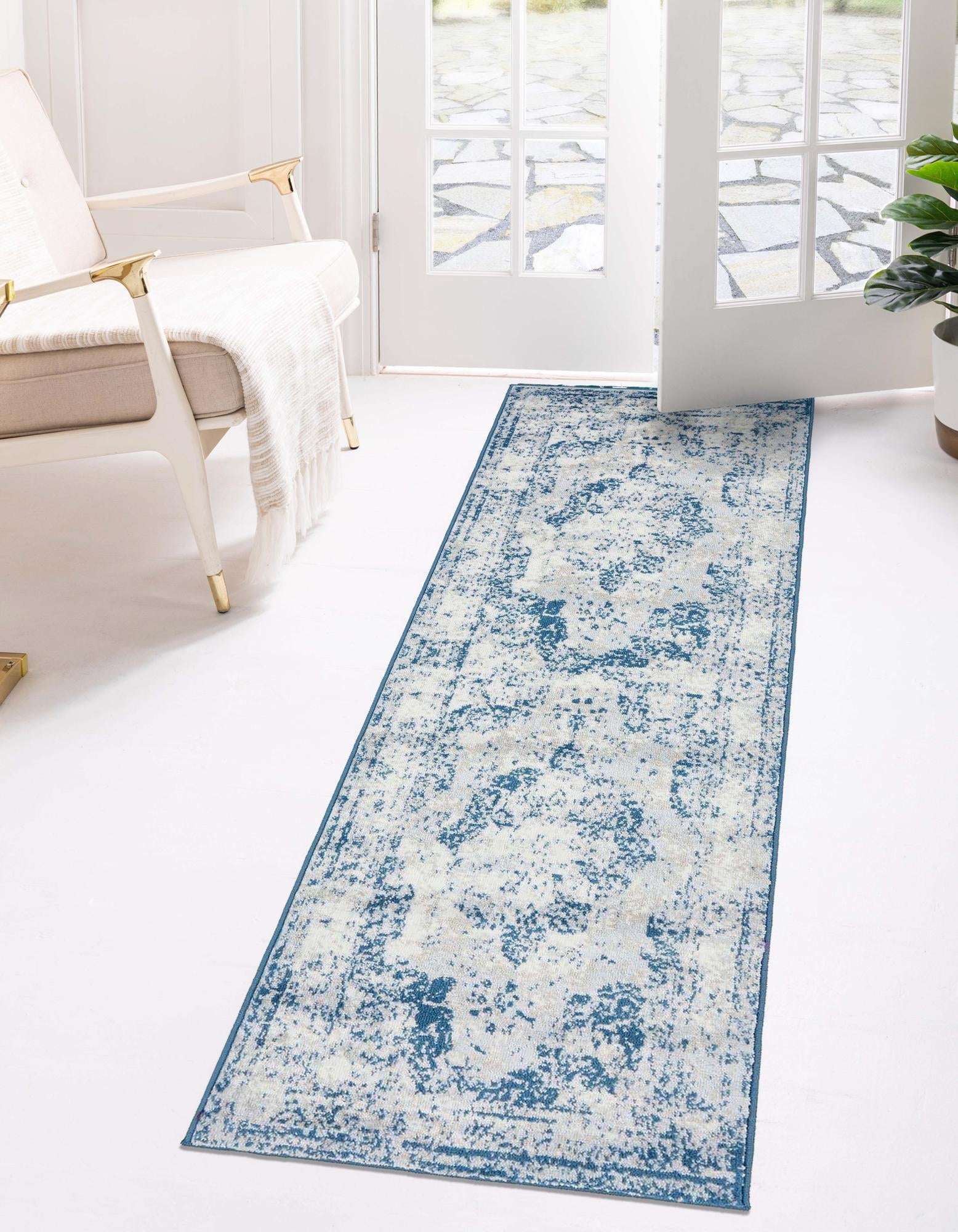 Monte Carlo Collection Rug 3' 3 x 19' 8 Runner Blue Medium Rug Perfect For Living