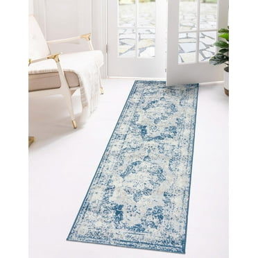 Rugs.com Monte Carlo Collection Rug – 2' x 9' 10 Runner Blue Medium Rug Perfect For Living Rooms, Large Dining Rooms, Open Floorplans