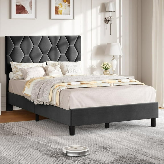 ChaoLink Twin Bed Frame Gray Bed Frame – Upholstered Platform Bed with Height Adjustable Headboard for Boys & Girls, Wood Slat Support, Stable Metal Frame, Easy Assembly