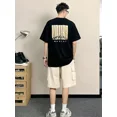 thumbnail image 2 of Conjunto de camiseta y pantalones cortos de algodón negro para hombre con estampado gráfico 2024 tendencia suelta XL moderno y moderno conjunto de pantalones cortos para hombre de dos piezas estética, 2 of 4