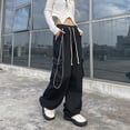 thumbnail image 2 of Jeans for Women Baggy Wide Leg Cargo Pants High Waist Y2k With Chain Casual Loose Straight Drawstring Boyfriend, 2 of 5