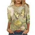thumbnail image 1 of Pompotops T-shirt à Manches Mi-Longues 3/4 Imprimé Mode Femme Col Rond Haut Décontracté, 1 of 5