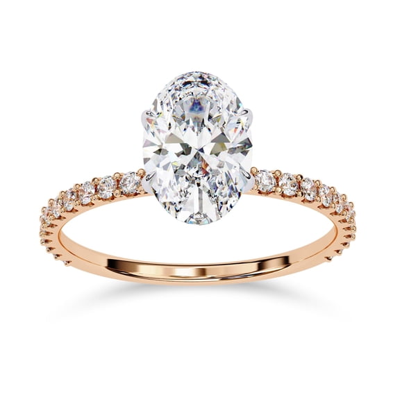 AFFY Hidden Halo Engagement Rings for Women Center 9x6mm Oval and Round Cut Lab Created Moissanite Solitaire Wedding Anniversary Ring in 10K Solid Rose Gold Size-10
